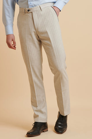 GRANT - Stone Pinstripe Trousers