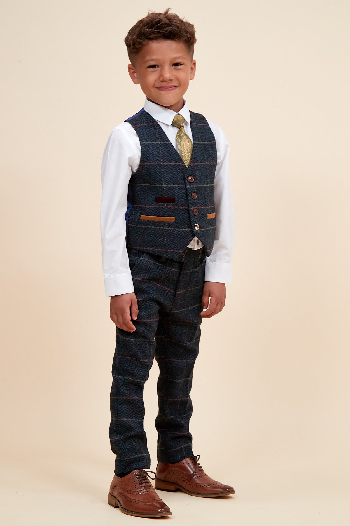 ETON - Children's Navy Blue Tweed Check Three Piece Suit-Childrens Suits-marcdarcy-Marc Darcy