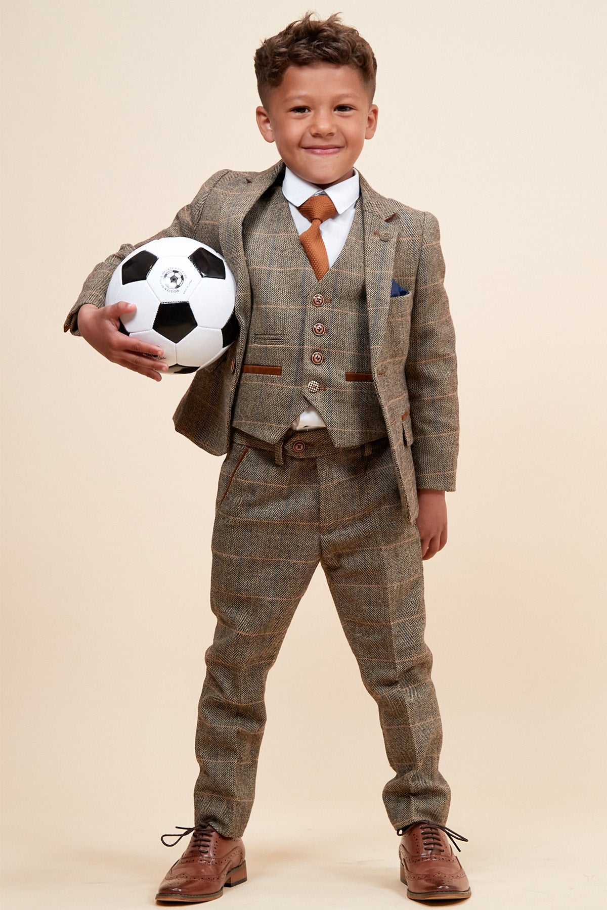 TED - Childrens Tan Tweed Check Three Piece Suit-Childrens Suits-marcdarcy-Marc Darcy