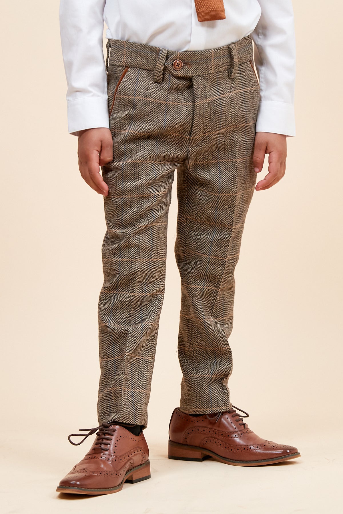 TED - Childrens Tan Tweed Check Three Piece Suit-Childrens Suits-marcdarcy-Marc Darcy