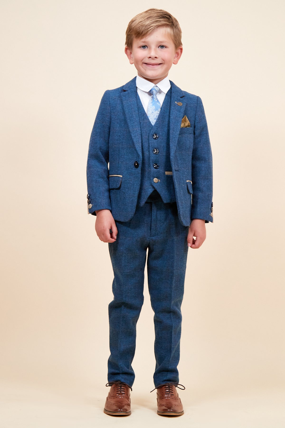 DION - Childrens Blue Tweed Check Three Piece Suit-Childrens Suits-marcdarcy-Marc Darcy