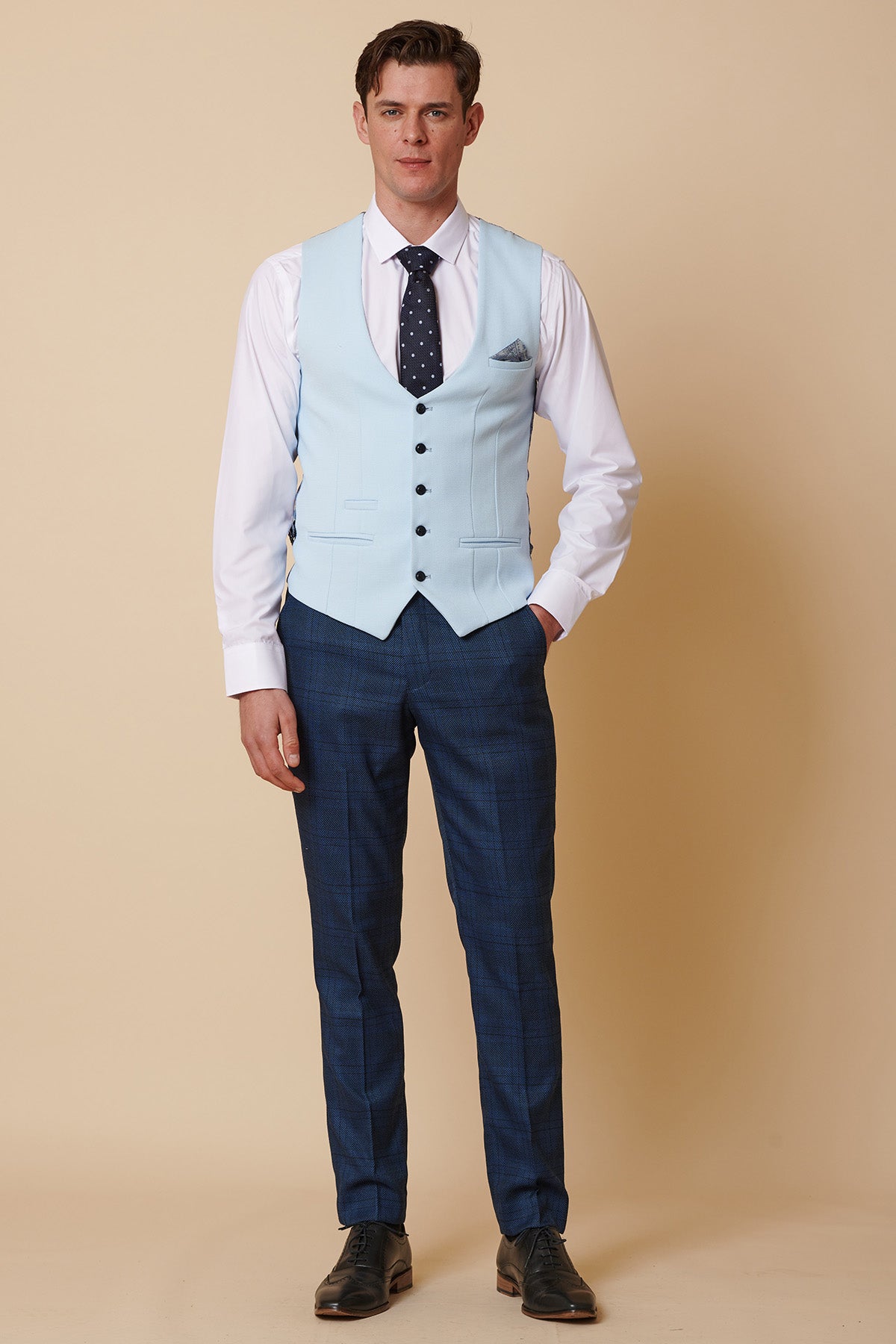 JERRY - Blue Check Suit With Kelvin Sky Waistcoat