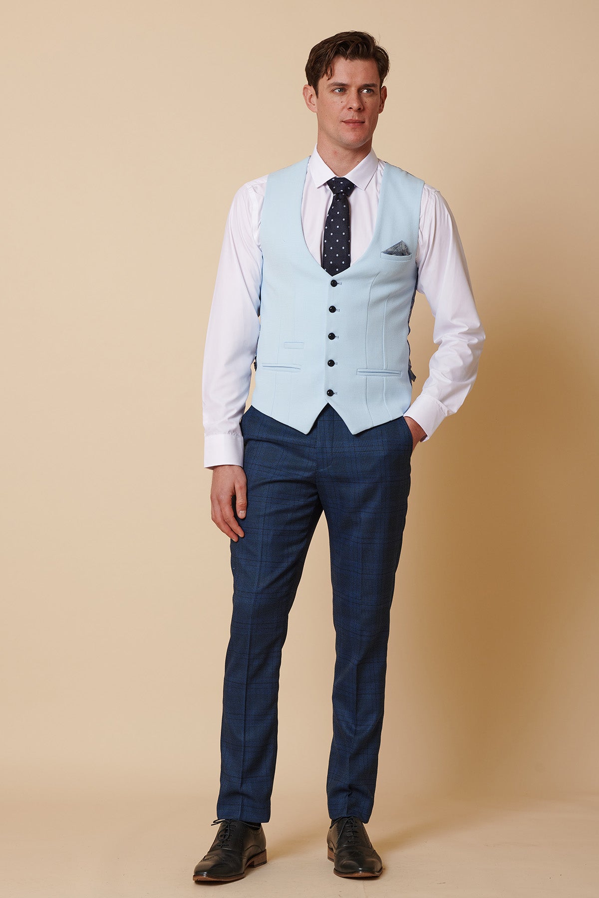 JERRY - Blue Check Suit With Kelvin Sky Waistcoat