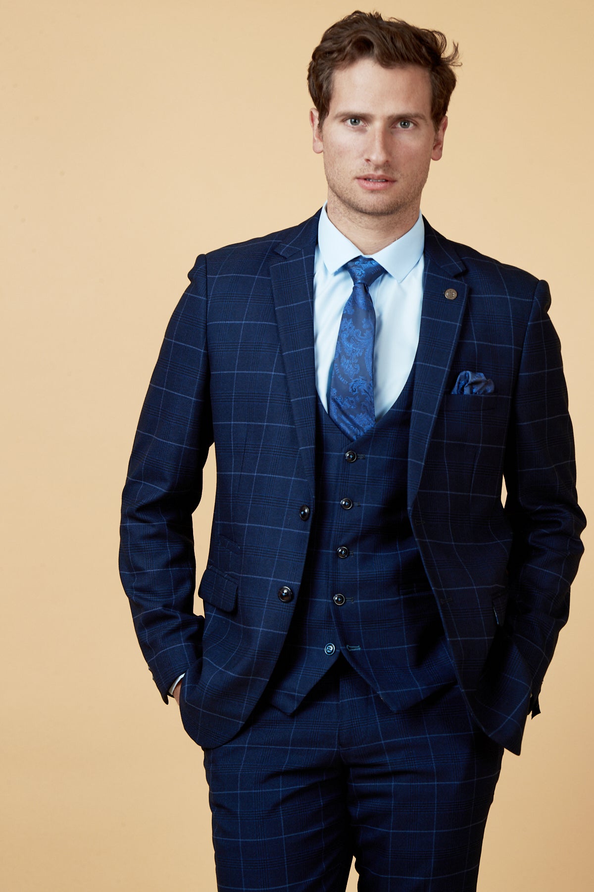 The Cardiff City F.C. Collection - Edinson Navy Sky Check Suit as worn by Joe Ralls