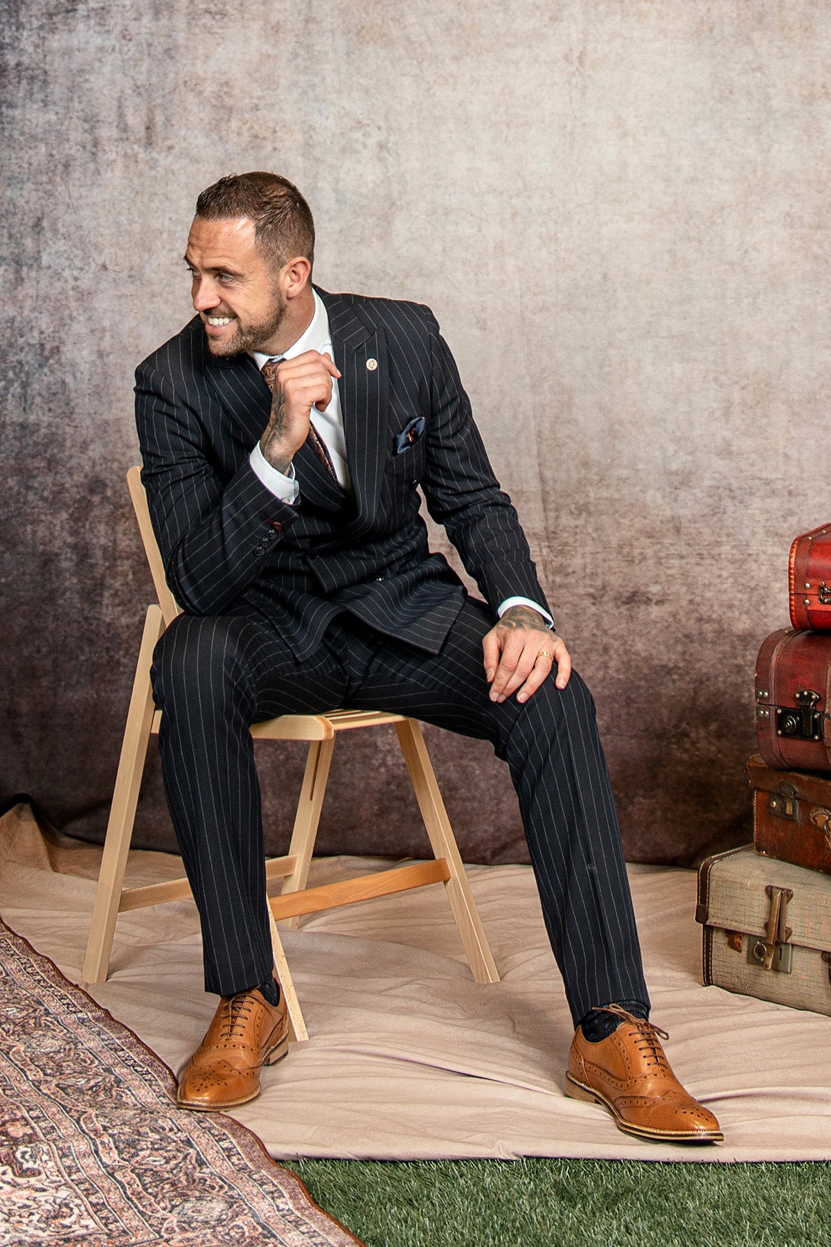 The WHU Collection - ROCCO Navy Pinstripe Double Breasted Suit As Worn By Danny Ings
