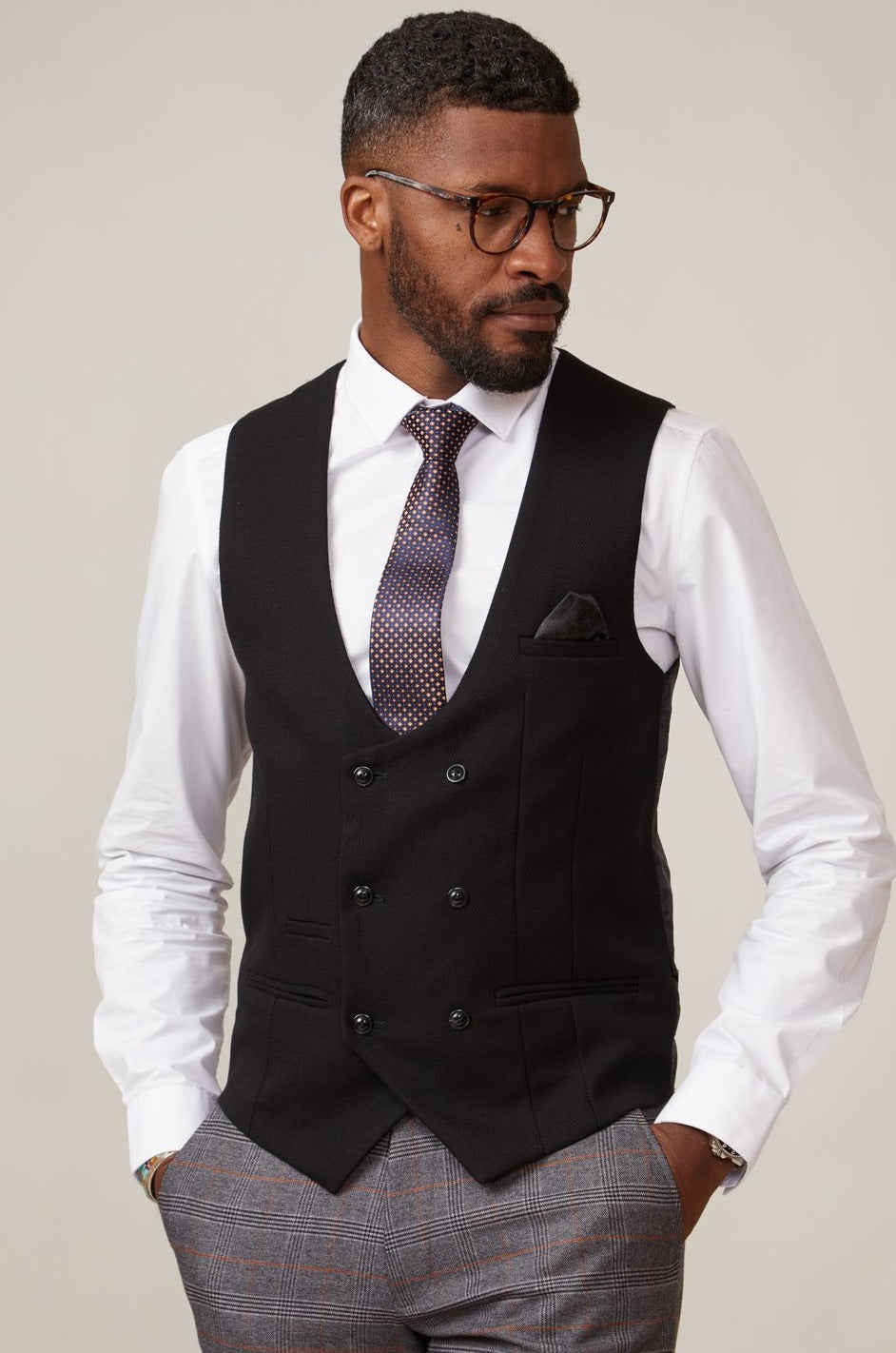 KELVIN Black Double Breasted Waistcoat