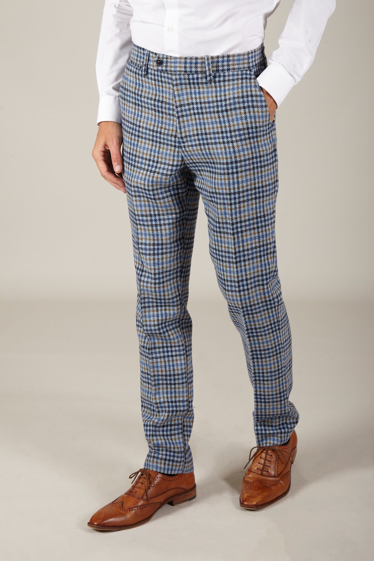 Herren Marineblau Wein Hose Check Fischgrat Tweed Vintage Neu Marc Darcy