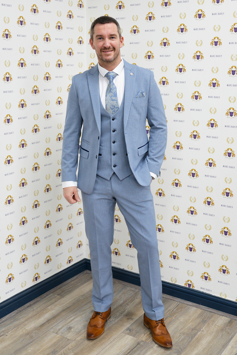 Actor Anthony Quinlan in Bromley Sky Three Piece Suit