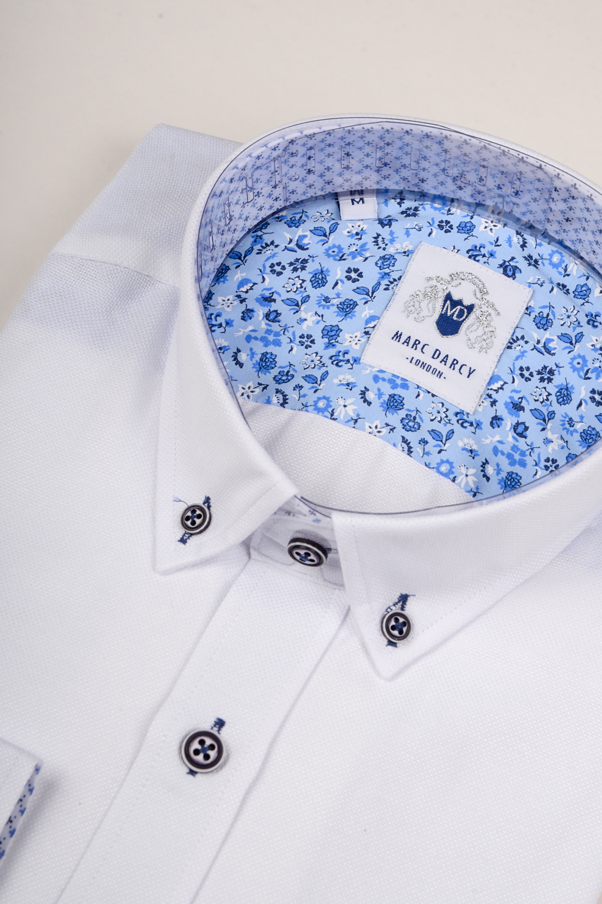 CHARLIE - White Button Down Collar Shirt With Blue Buttons-Marc Darcy Menswear