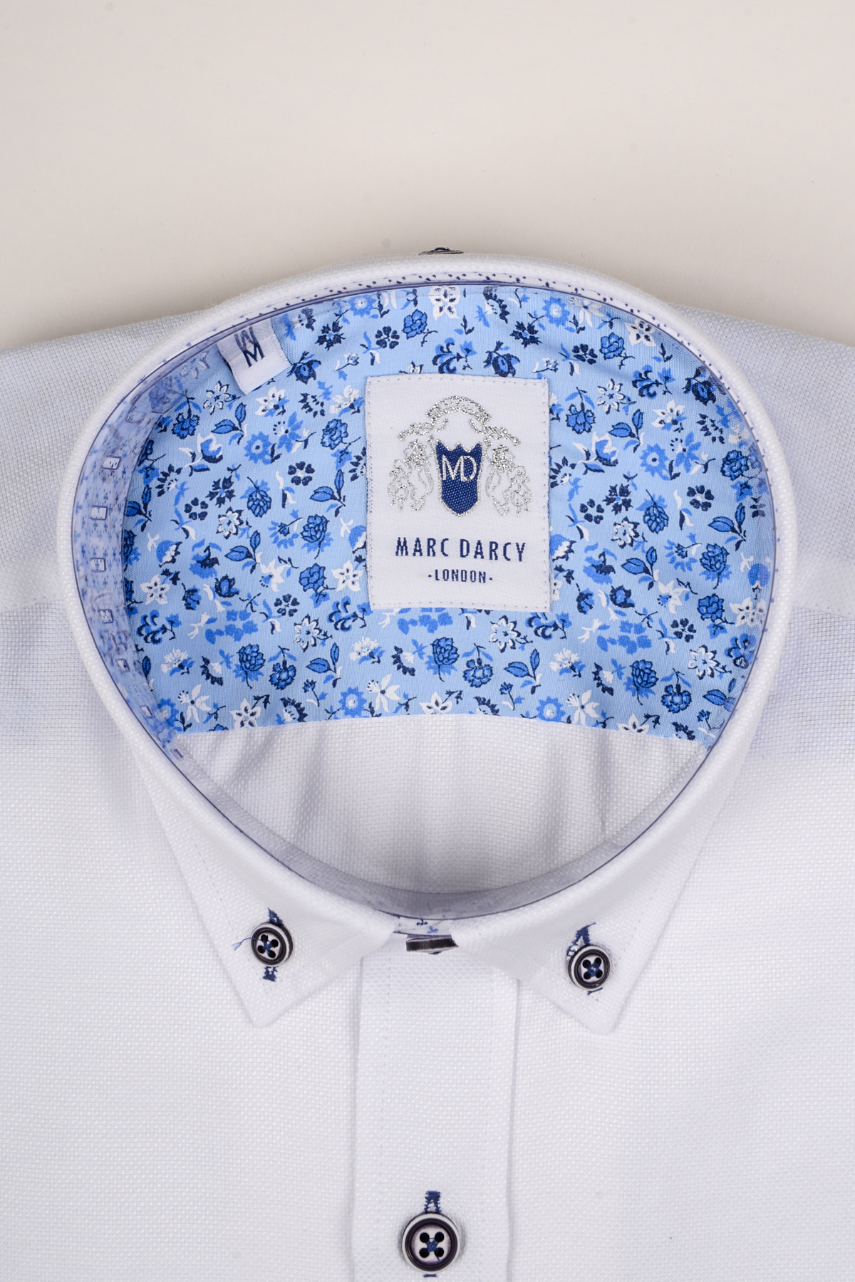 CHARLIE - White Button Down Collar Shirt With Blue Buttons-Marc Darcy Menswear