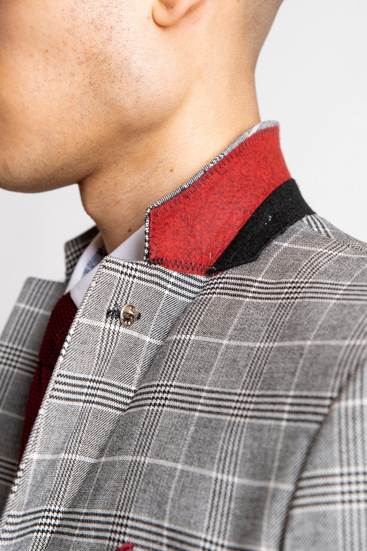 Contract collar detail of Ross Grey Check blazer - Marc Darcy Menswear