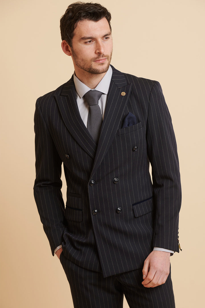 ROCCO - Navy Pinstripe Double Breasted Blazer