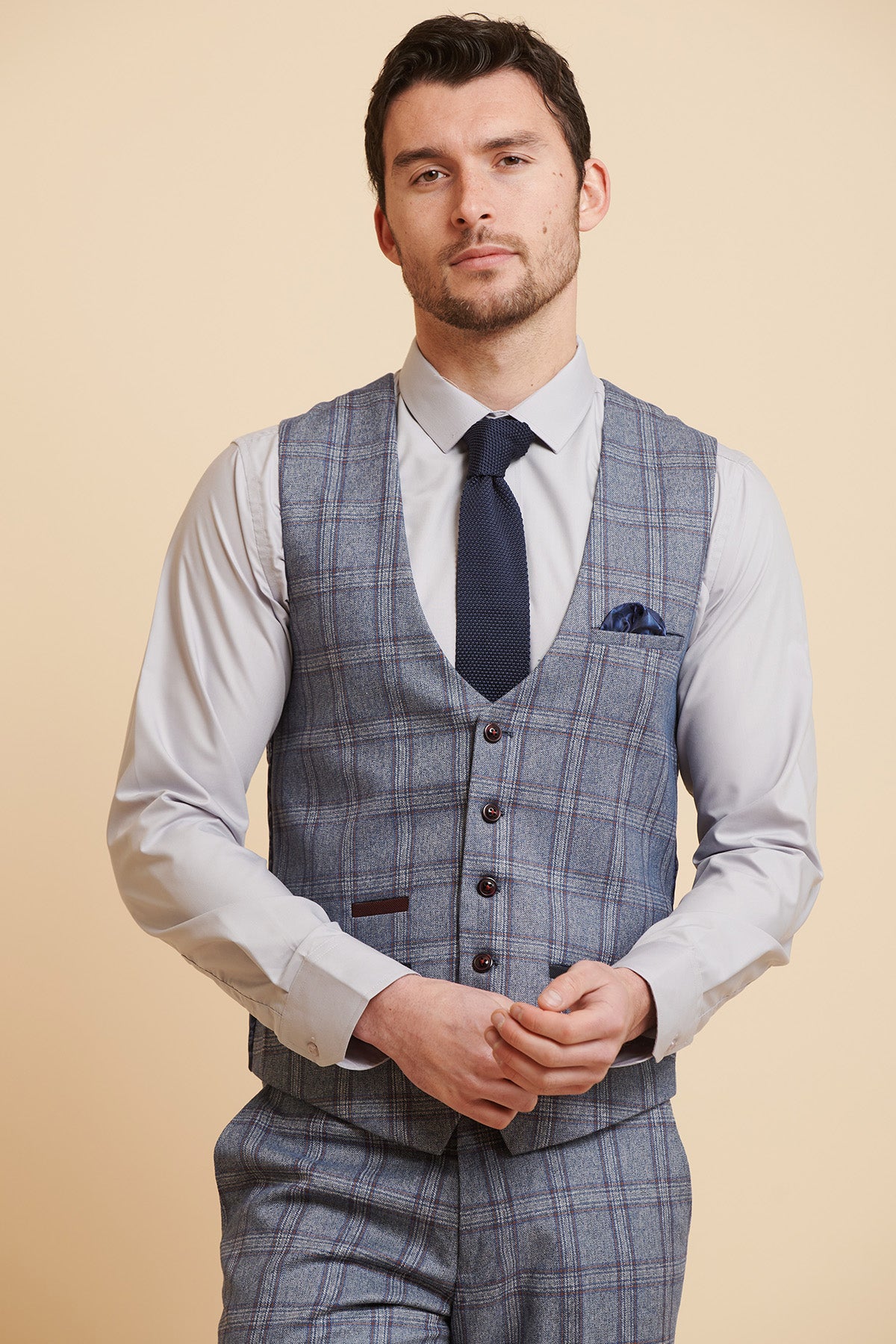 ABBOTT - Blue Tweed Check Three Piece Suit – Marc Darcy