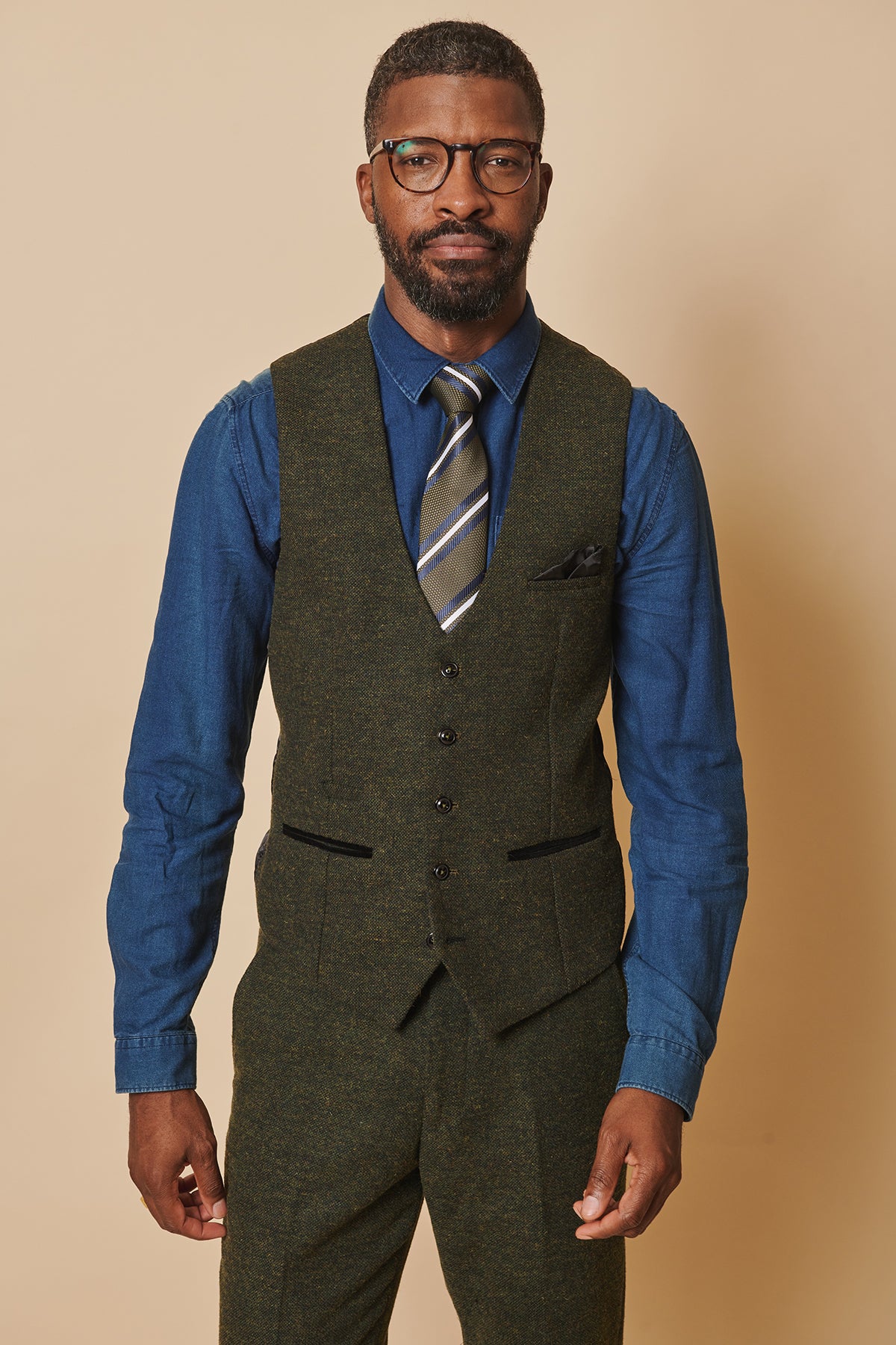 MARLOW - Olive Green Tweed Single Breasted Waistcoat – Marc Darcy