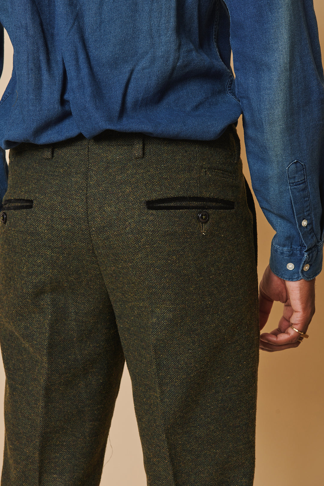MARLOW - Olive Green Tweed Trousers