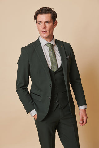 Three Piece Green Solid Formal Suit - Dimitri