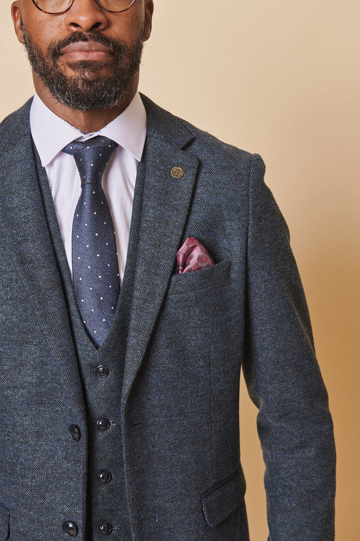 The WHU Collection - MARLOW - Blue Tweed Three Piece Suit As Worn By Angelo Ogbonna