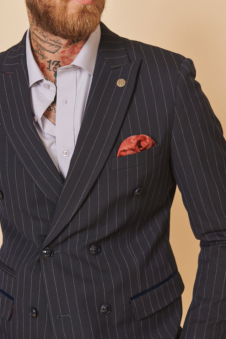 The WHU Collection - ROCCO Navy Pinstripe Double Breasted Suit As Worn By Danny Ings