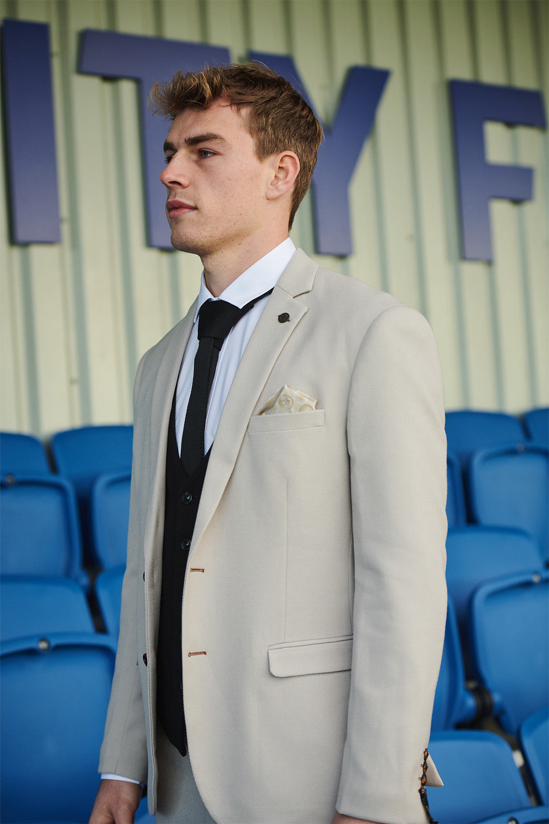 The Leicester City F.C. Collection - HM5 Stone Suit with Kelvin Black Waistcoat As Worn By Mads Hermansen