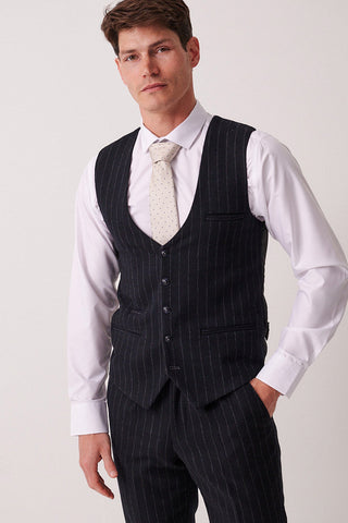 HANSON - Navy Tweed Pinstripe Waistcoat