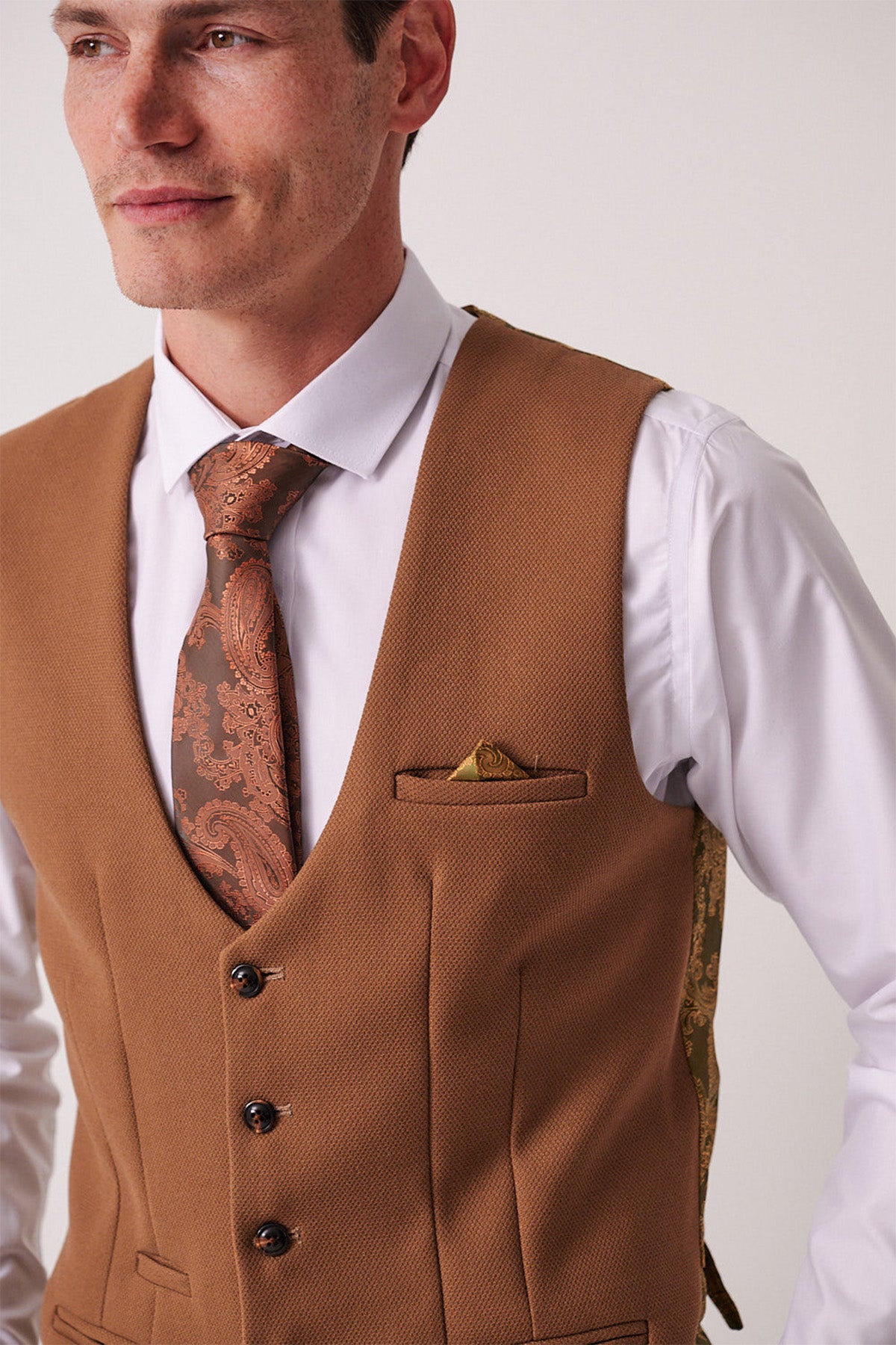 Tan Tweed Check Suit With Kelvin Oak Waistcoat – Marc Darcy