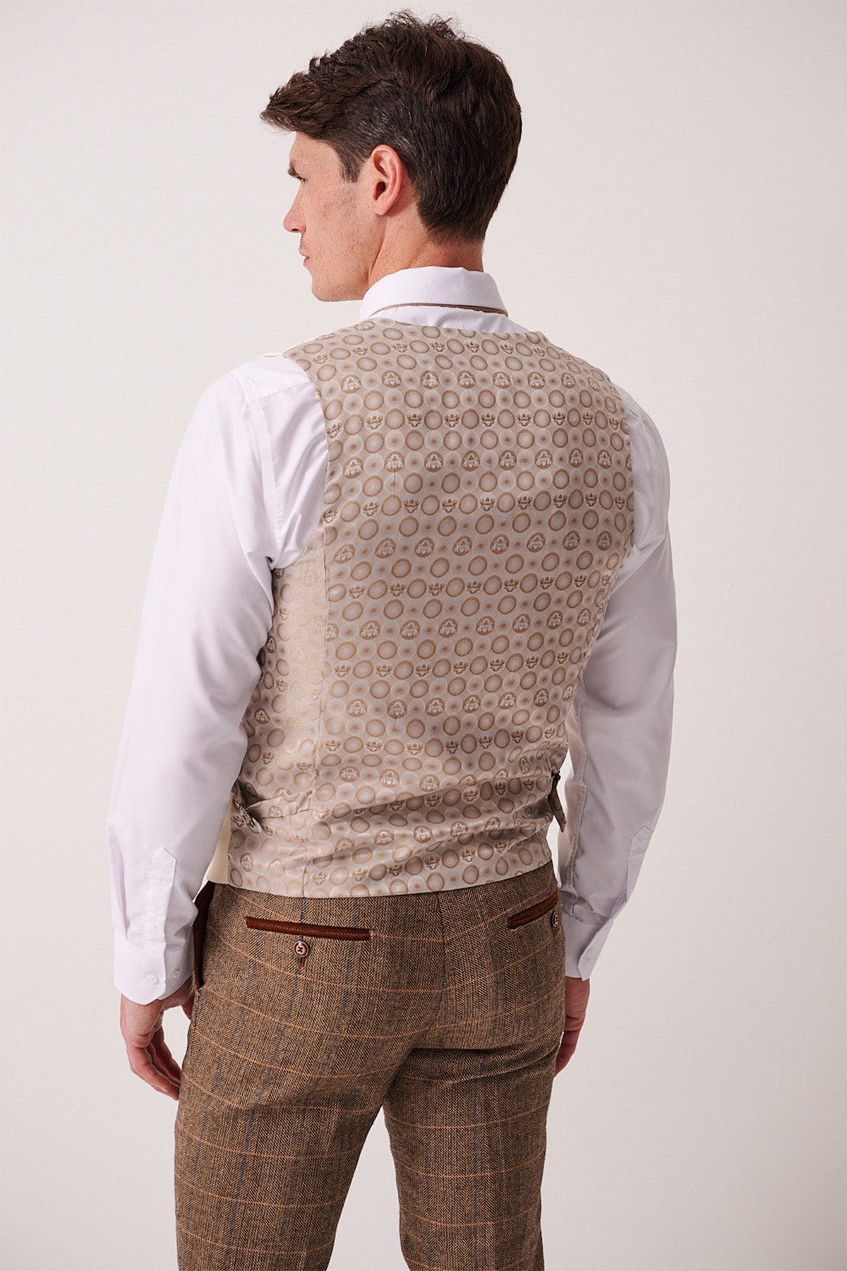Tan Tweed Check Suit With Kelvin Cream Waistcoat – Marc Darcy