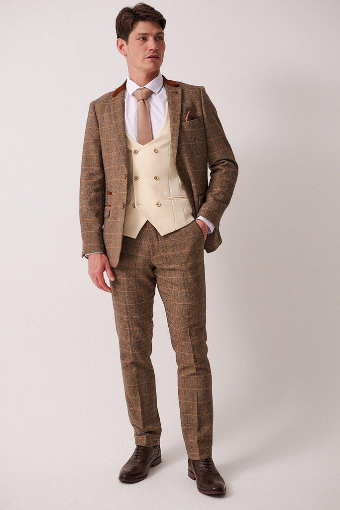 DX7 Tan Tweed Check Suit Kelvin Waistcoat