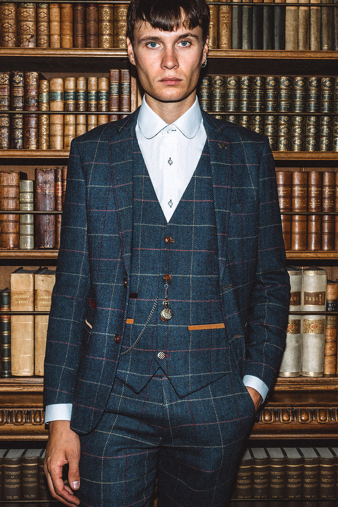 ETON Navy Blue Tweed Check Blazer