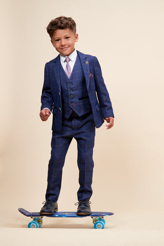 HARRY - Childrens Indigo Tweed Check Three Piece Suit