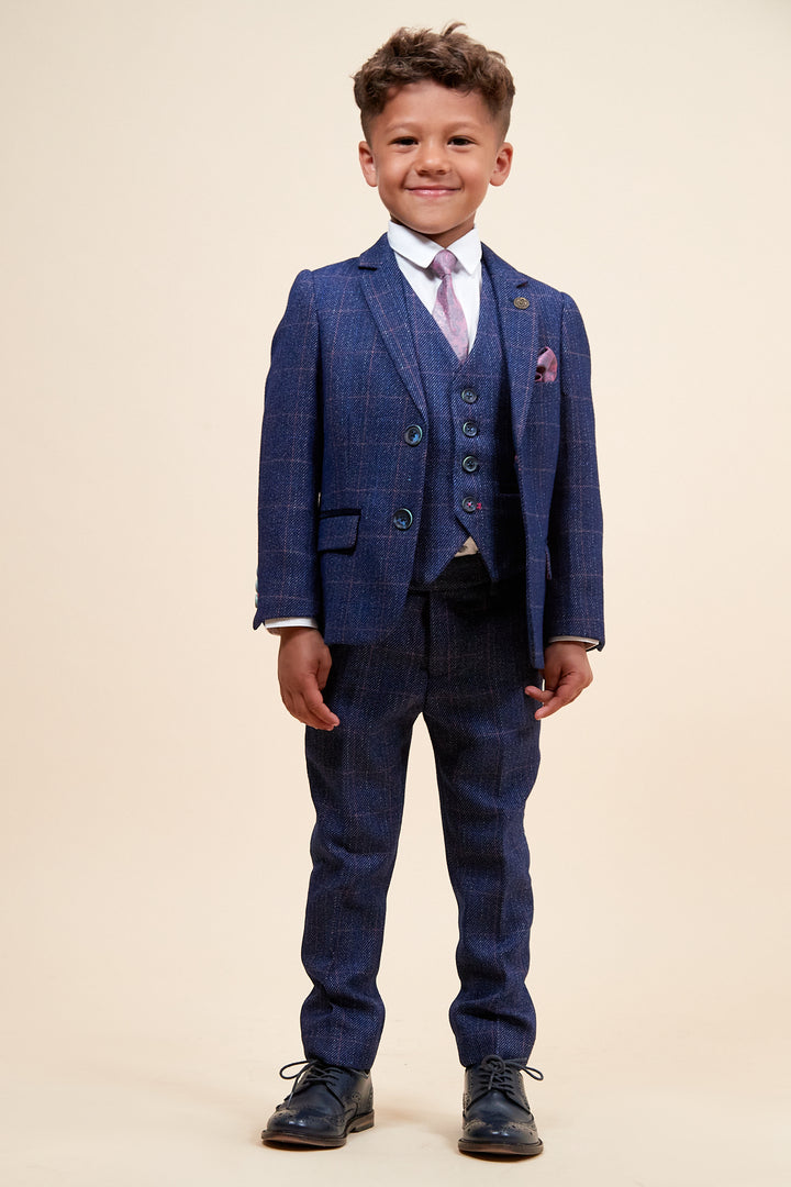 HARRY - Childrens Indigo Tweed Check Three Piece Suit