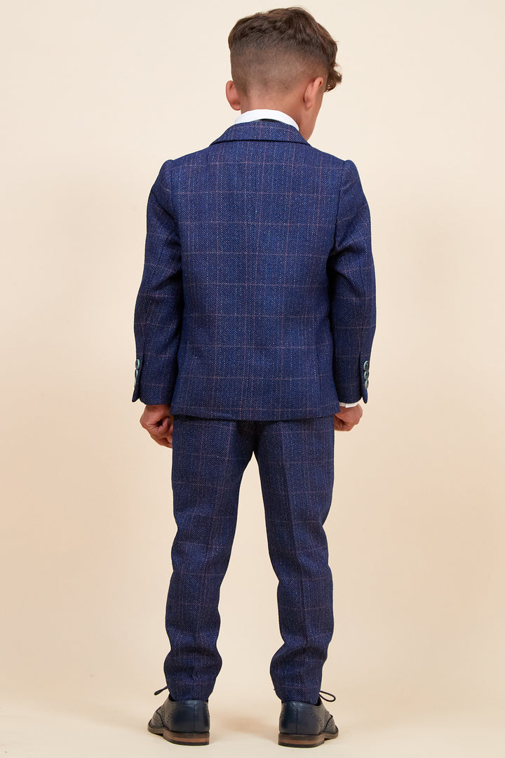 HARRY - Childrens Indigo Tweed Check Three Piece Suit