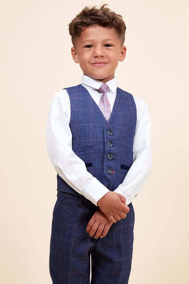 HARRY - Childrens Indigo Tweed Check Three Piece Suit