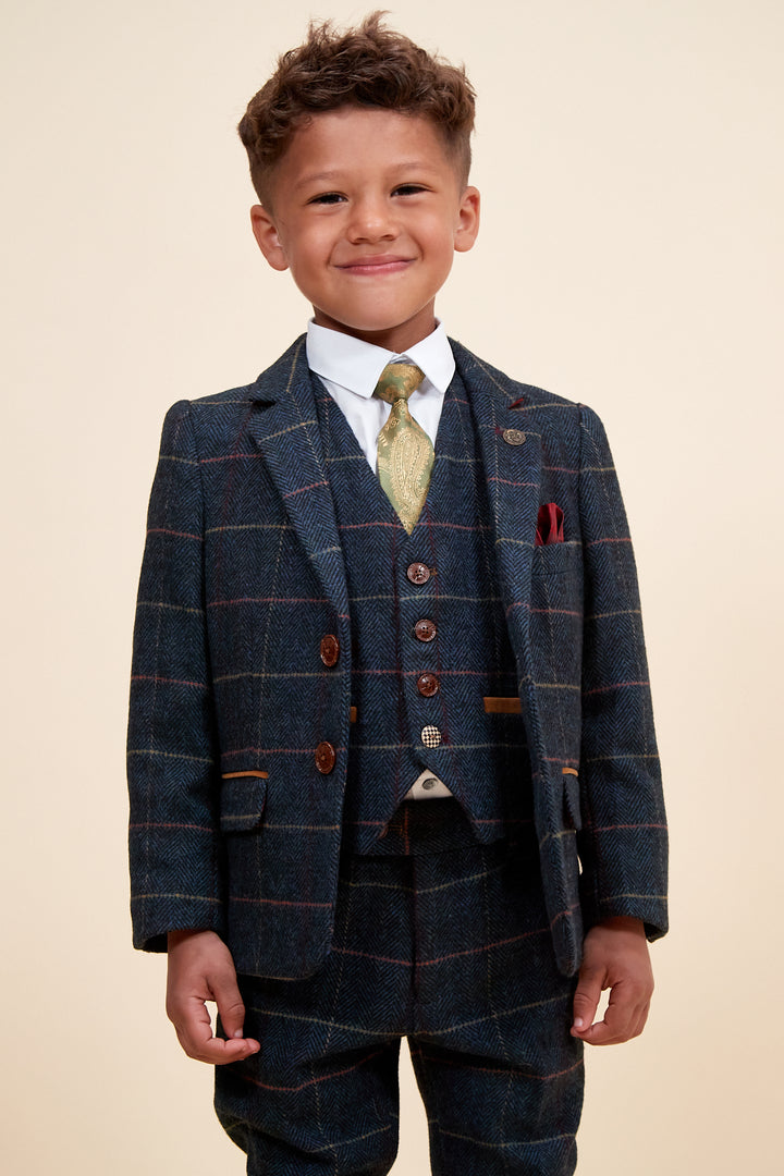 ETON - Children's Navy Blue Tweed Check Three Piece Suit