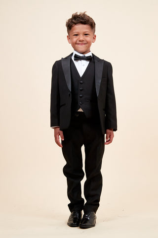 DALTON - Children's Black Tux Lapel Diamond Three Piece Suit