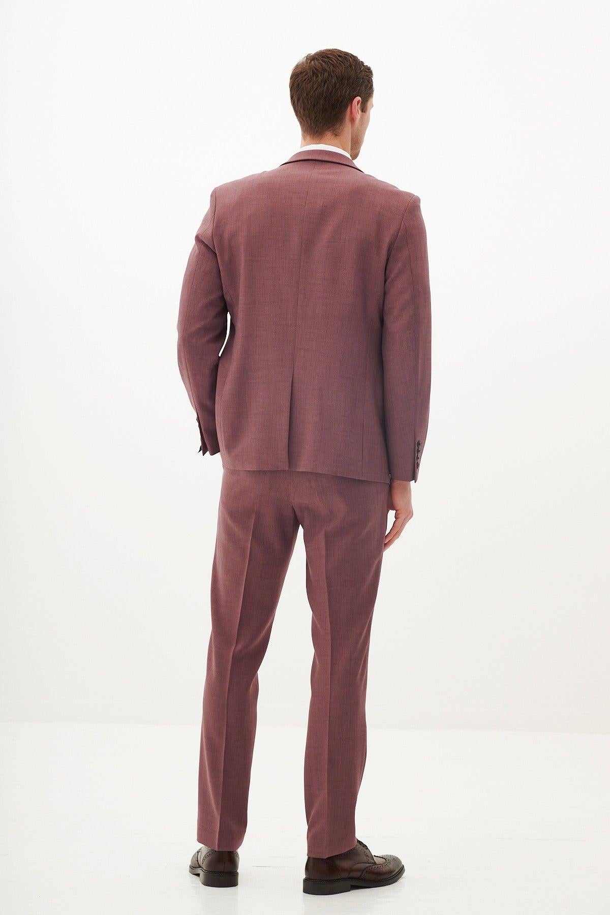 Man in the MONTY Mauve Two Piece Suit by Marc Darcy, back view, white background.