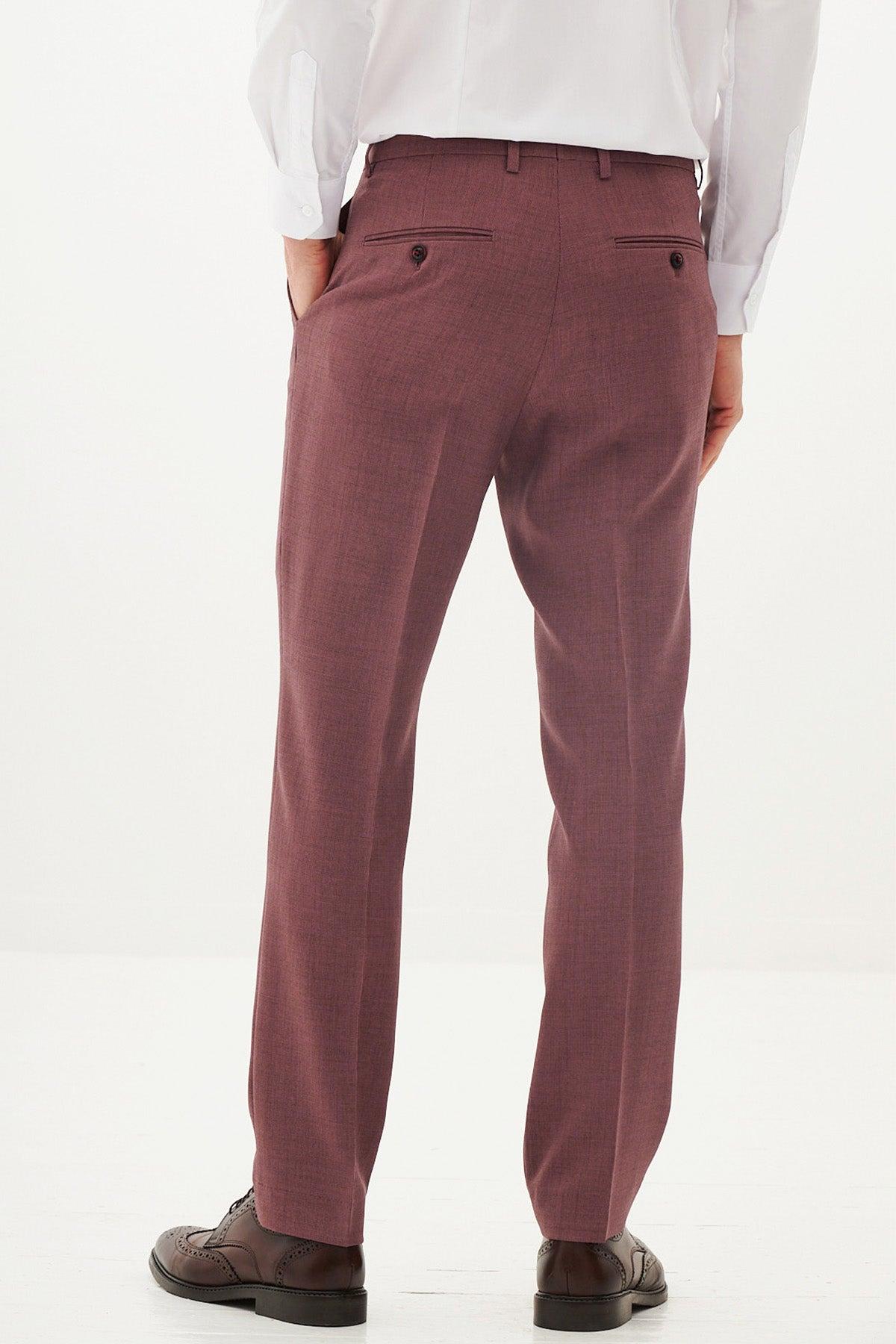 A person is seen from the back wearing the Marc Darcy MONTY - Mauve Two Piece Suit, paired with a white dress shirt and brown shoes—an ideal formalwear look for summer weddings—standing against a plain white background.