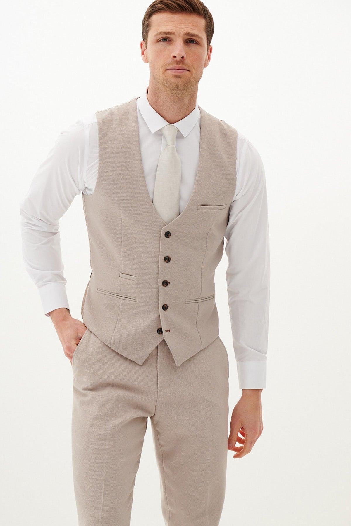 HM5 - Stone Single Breasted Waistcoat