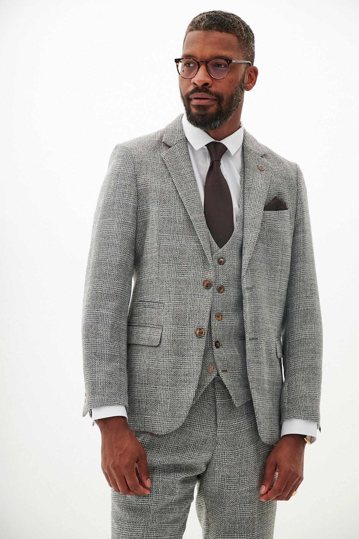 KRIS - Silver Grey Tweed Blazer with HM5 Stone Trousers
