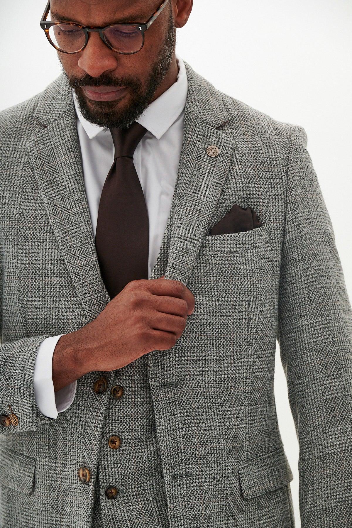 KRIS - Silver Grey Tweed Blazer with HM5 Stone Trousers
