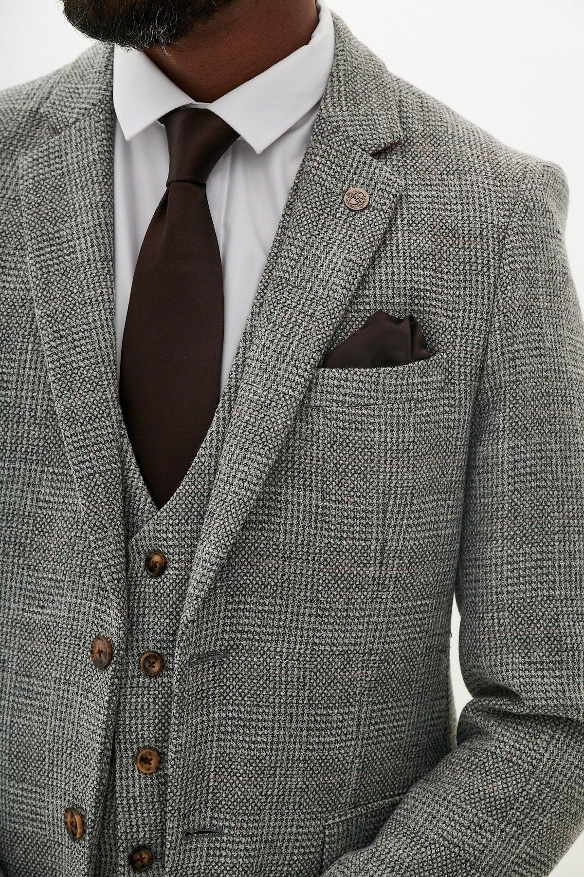 KRIS - Silver Grey Tweed Blazer with HM5 Stone Trousers