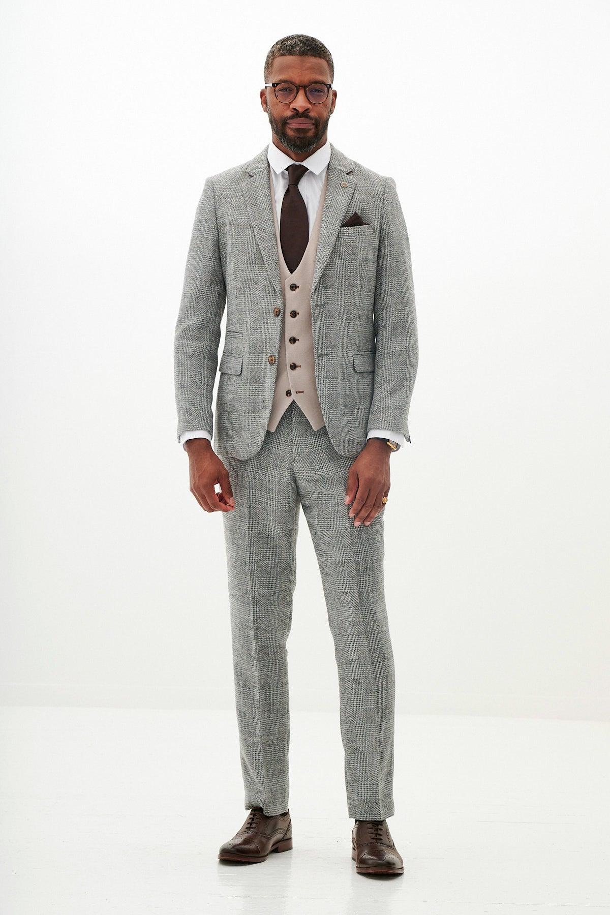 KRIS - Silver Grey Tweed Suit With HM5 Stone Waistcoat