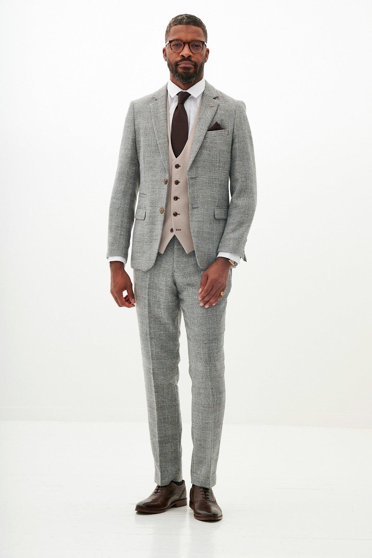 KRIS - Silver Grey Tweed Suit With HM5 Stone Waistcoat