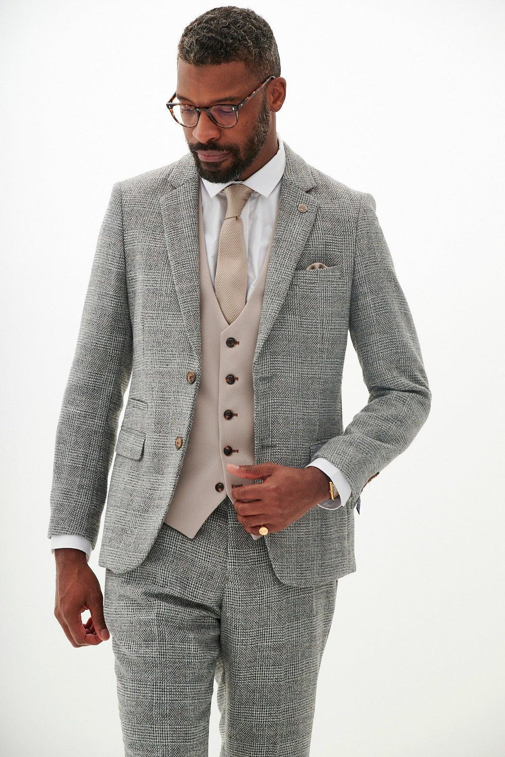 KRIS - Silver Grey Tweed Suit With HM5 Stone Waistcoat