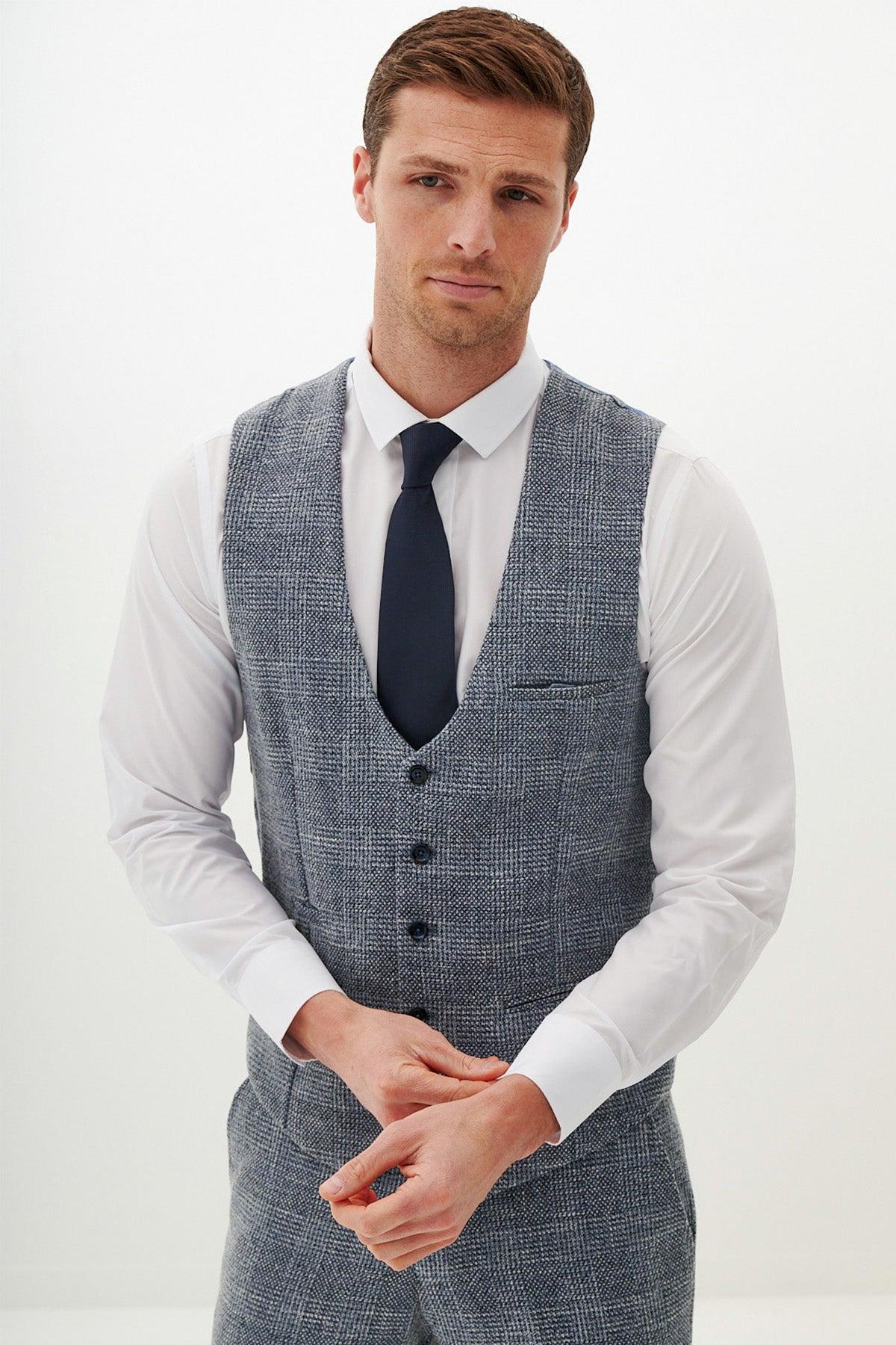 KRIS - Sky Blue Tweed Waistcoat – Marc Darcy