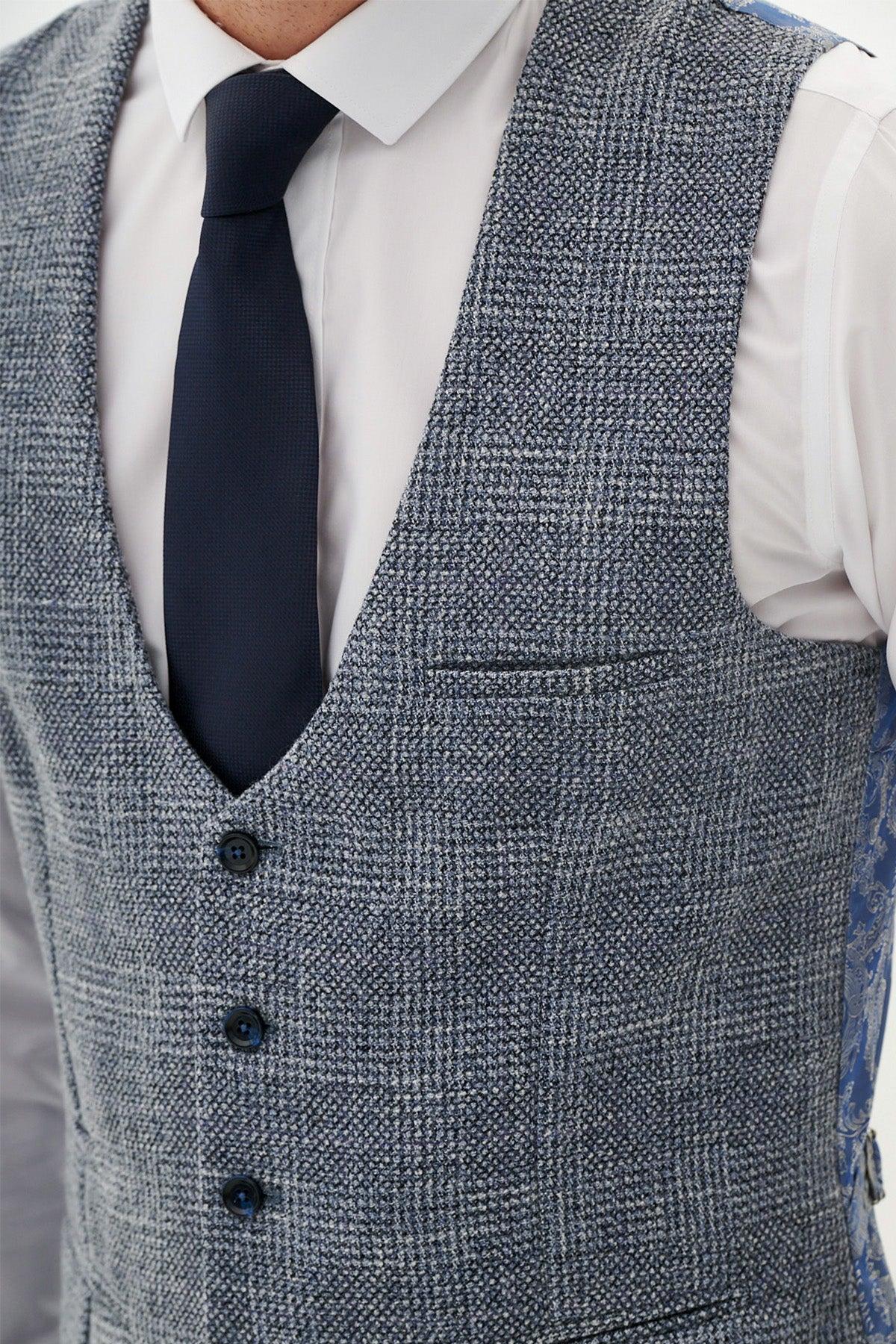 KRIS - Sky Blue Tweed Waistcoat – Marc Darcy