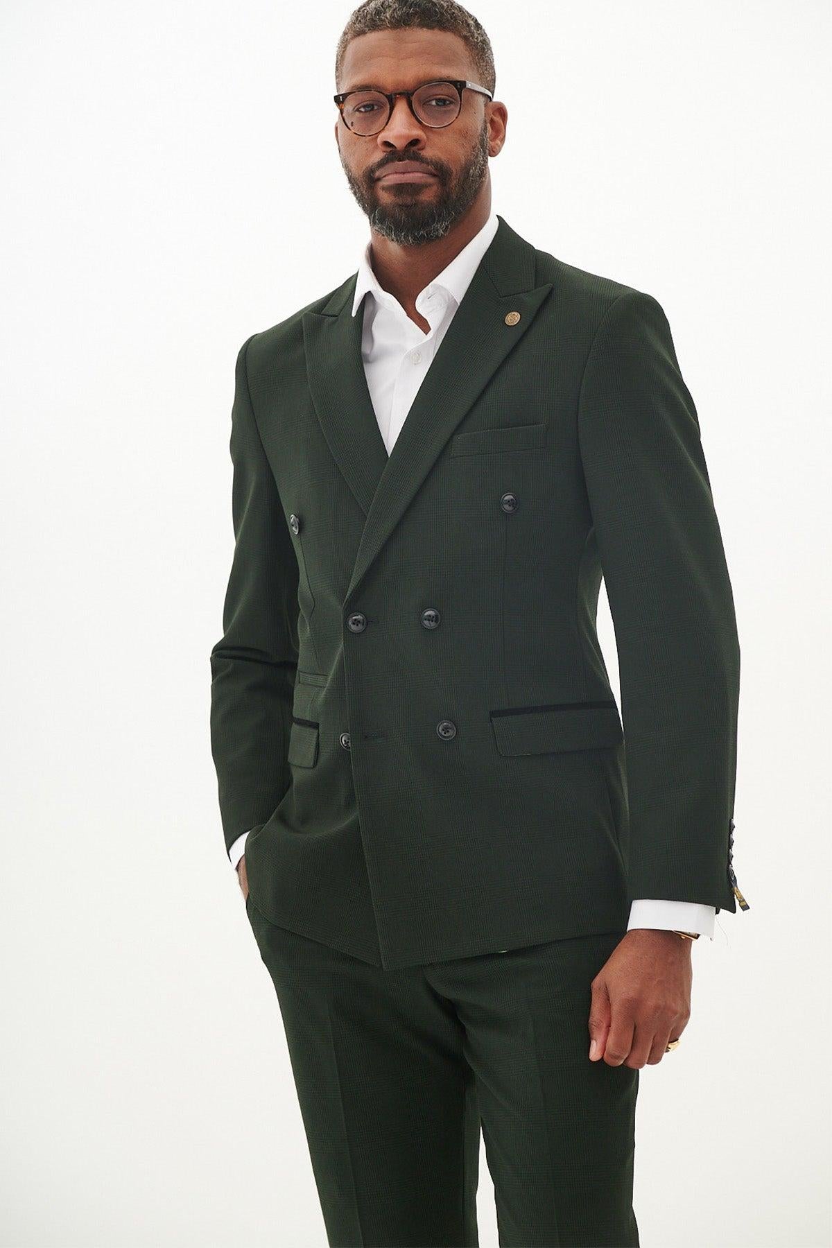 BROMLEY - Olive Green Double Breasted Two Piece Suit