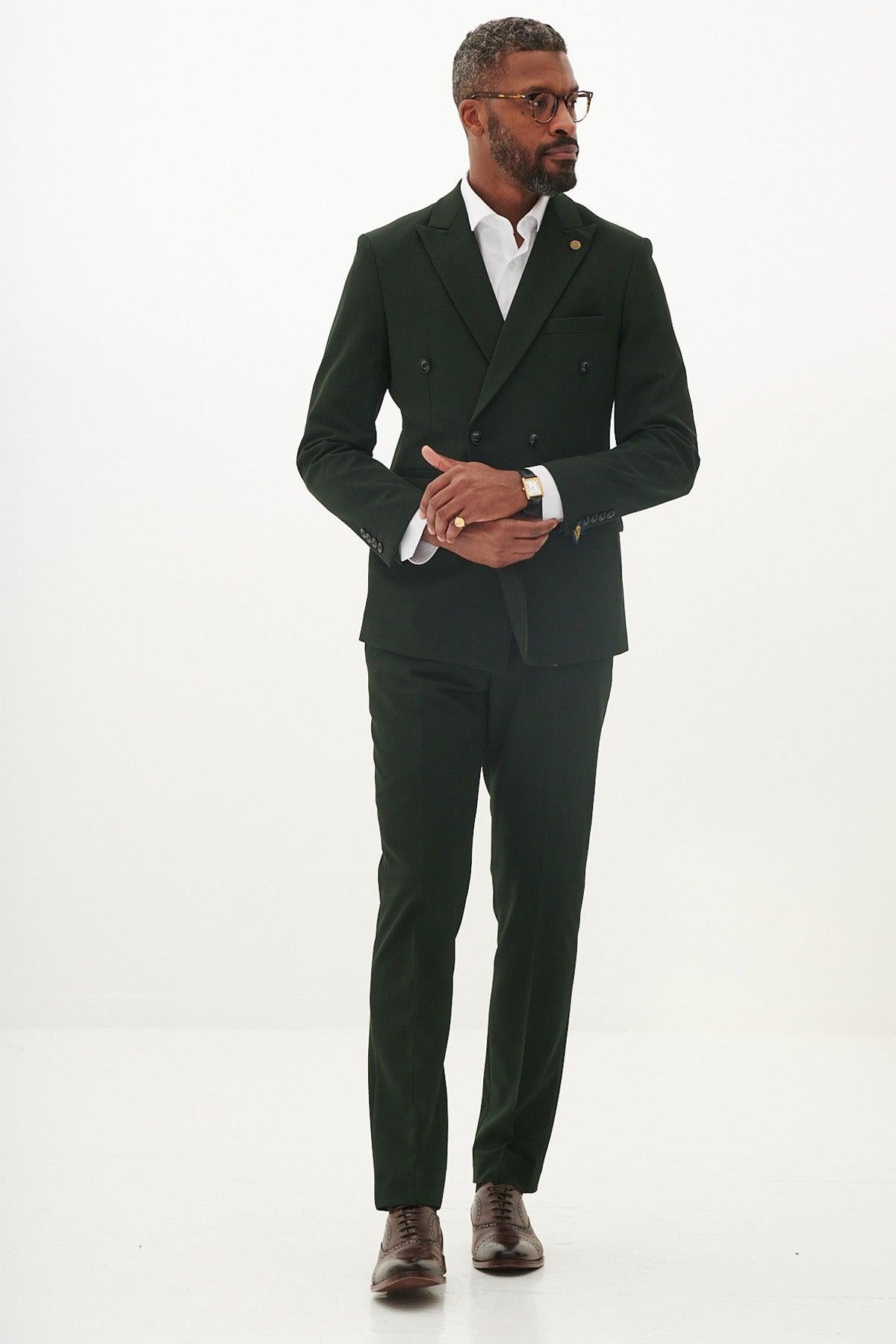 BROMLEY - Olive Green Double Breasted Two Piece Suit