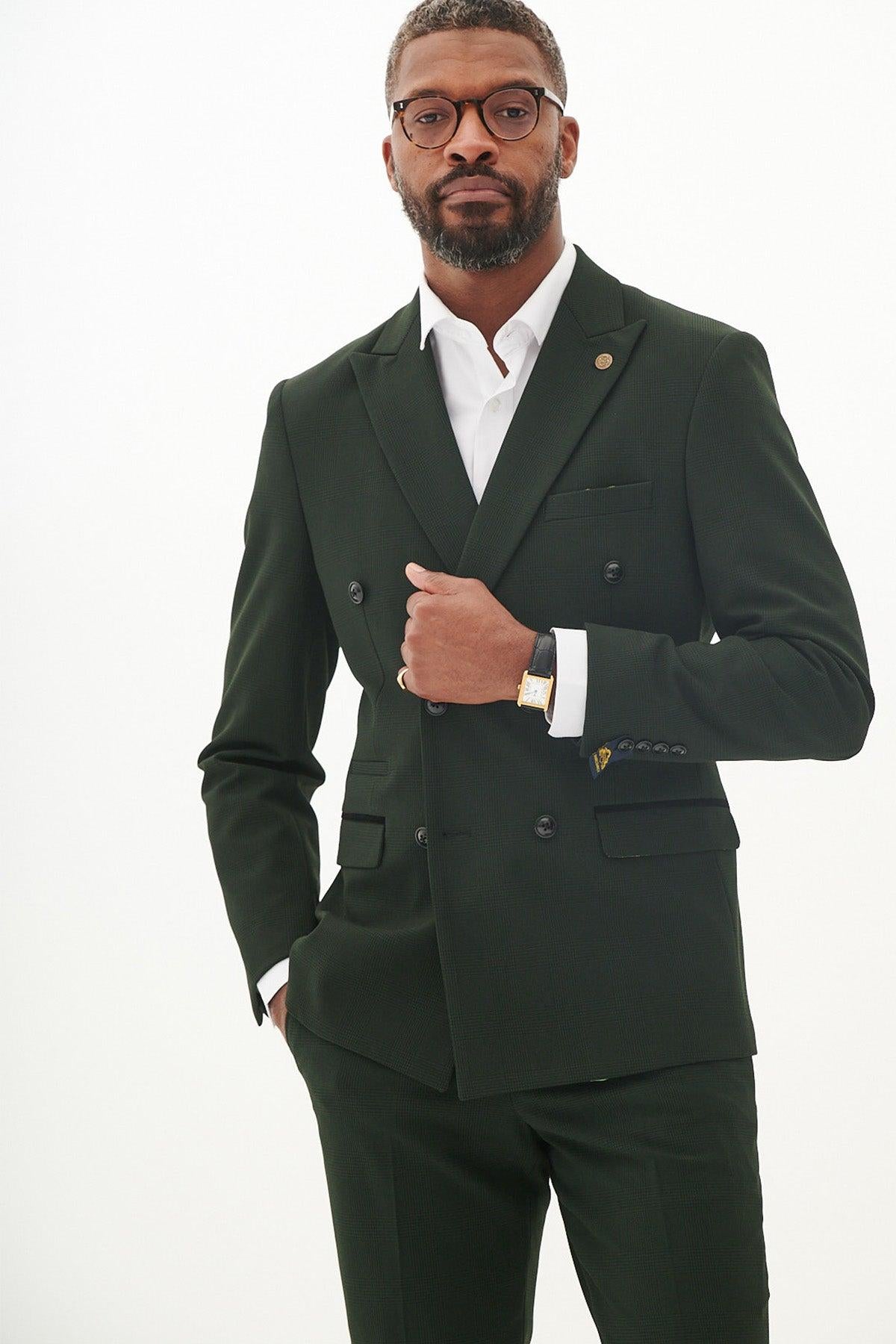 BROMLEY - Olive Green Double Breasted Two Piece Suit