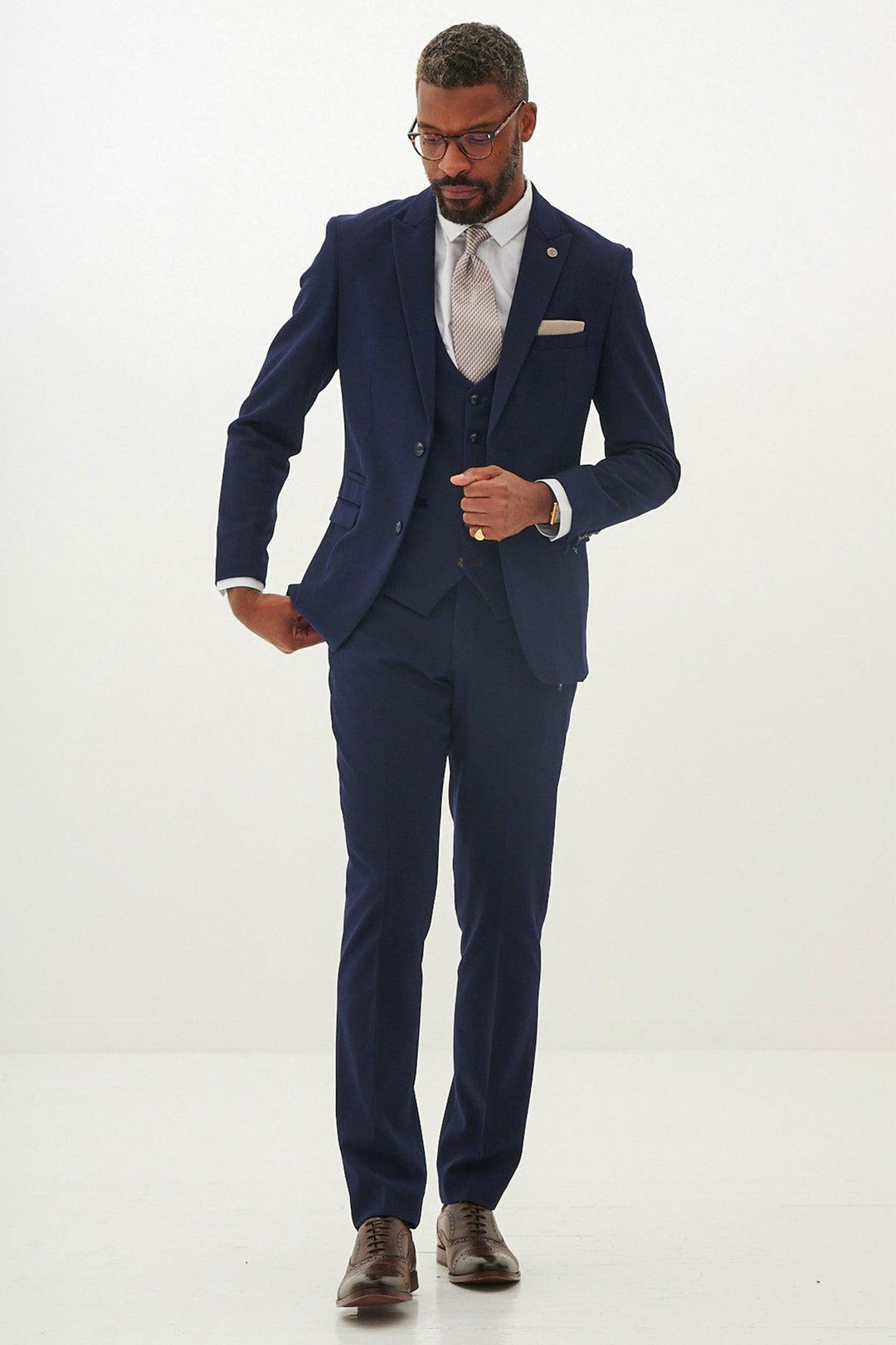 Wedding Outfits Mens Navy Jacket White Pants BROMLEY Navy Check Three Piece Suit – Marc Darcy