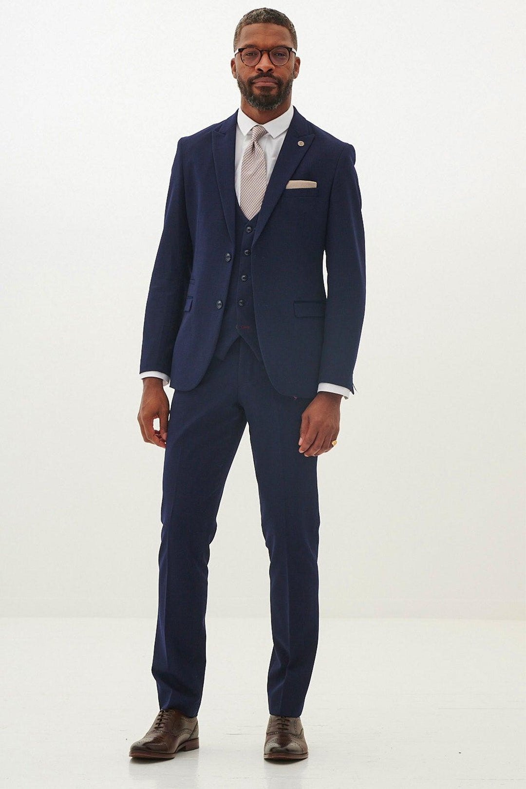 Prom Dark Navy Suit Brown Shoes Men's Navy Blue Suit Stylish Navy